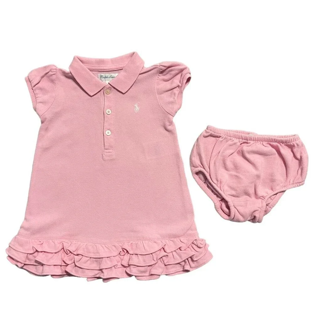 Ralph Lauren 9m Pink Ruffle Polo Dress & Bloomers